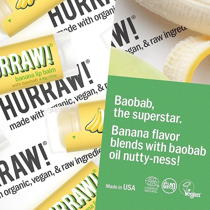 Hurraw! Banana, Apple, Pineapple Lip Balms, 3 Pack Bundle: Organic, Certified Vegan, Cruelty and Gluten Free. Non-GMO, 100% Natural. Bee, Shea, Soy & Palm Free. Made in USA