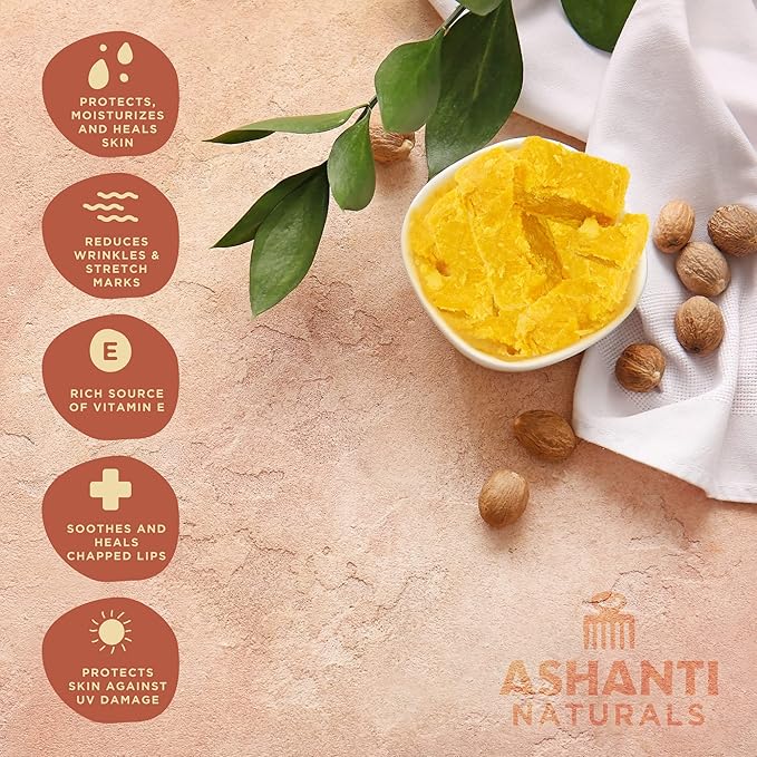 Ashanti Naturals Yellow Chunky Raw Shea Butter | Unrefined African Shea Butter from Ghana | 100% Natural Moisturizer, No Additives - 5 oz