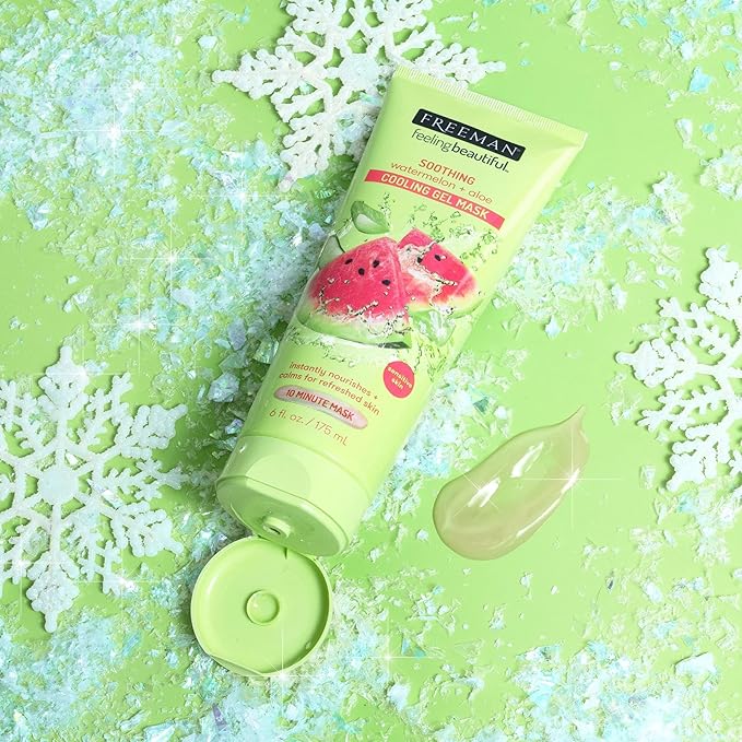 Freeman Soothing Watermelon & Aloe Gel Facial Mask, Hydrates, Nourishes, & Soothes Irritated Skin, Cooling, Calming Gel Face Mask, For Sensitive & Break-Out Prone Skin, 6 fl.oz. Tube, 1 Count