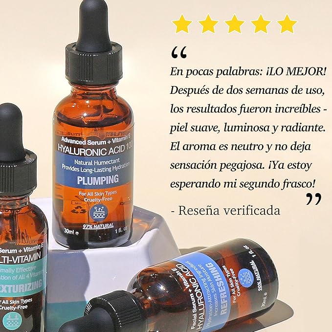 Purifect Hyaluronic Acid Plumping Facial Serum - Ultra Hydrating & Moisturizing Serum for Face, Balances Skin Texture, Vitamin E for Antioxidant Support, Vegan Skincare, Cruelty Free - 1 fl oz