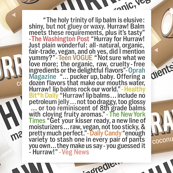 Hurraw! Coconut Lip Balm, 2 Pack: Organic, Certified Vegan, Cruelty and Gluten Free. Non-GMO, 100% Natural Ingredients. Bee, Shea, Soy and Palm Free. Made in USA