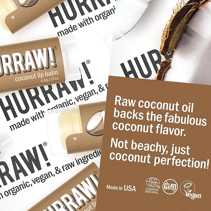 Hurraw! Almond, Coconut, Licorice Lip Balms, 3 Pack Bundle: Organic, Certified Vegan, Cruelty and Gluten Free. Non-GMO, 100% Natural. Bee, Shea, Soy & Palm Free. Made in USA