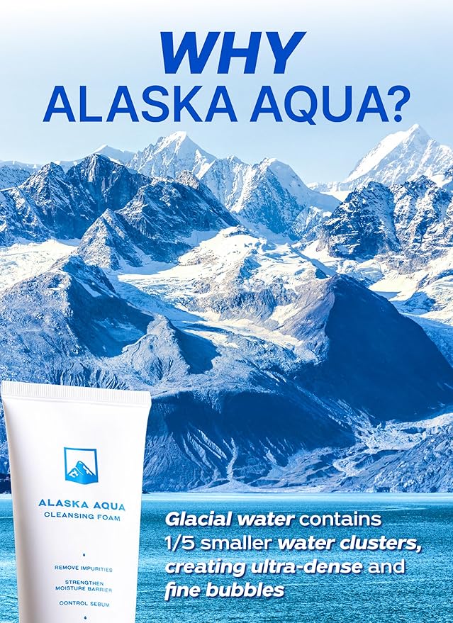 Alaska Aqua Cleansing Foam Hydrating Facial Cleanser w/Hyaluronic Acid | Skin-Balancing Face Cleanser for Women & Men | Moisturizing Cleanser Face Wash for Sensitive Skin (3.38 fl. oz)