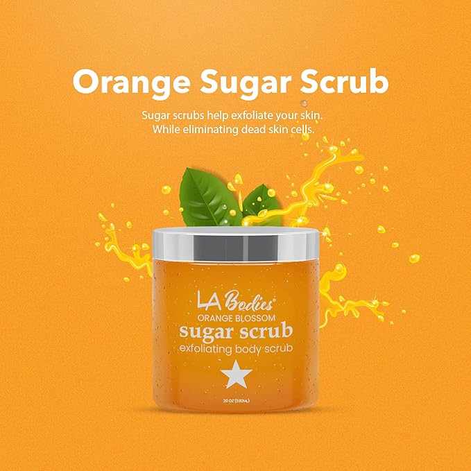 Sugar Scrub Exfoliating with Orange Blossom and Other Natural Ingredients for Body Scrub and Foot Scrub - Soft Scrub for Nourishing Essential Skin Care, 20 oz (592 mL), Made in USA