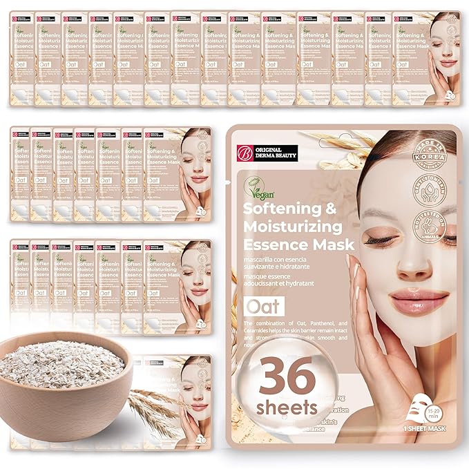 Innerest Original Derma Beauty Collagen Face Masks 36 PK Vegan Ultra Moisturizing Face Masks Skincare Sheet Masks Set for Beauty & Personal Care Korean Face Mask (Oat)