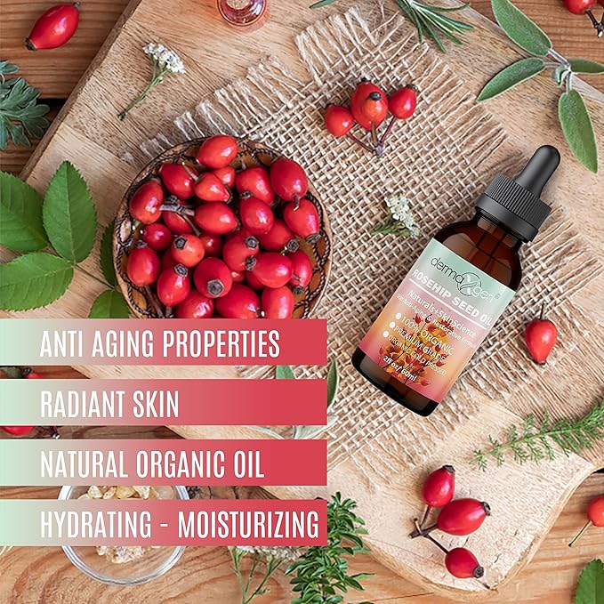 Rosehip Seed Oil 2 Fl Oz -100% Organic & Cold Pressed - Anti-aging Moisturizing Treatment For Face, Hair, Skin & Nails, Acne Scars, Anti-wrinkle.