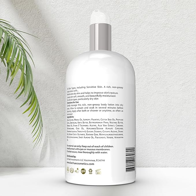 BACHUE BODY LOTION, Body Moisturizer, Hydrating Moisturizing Lotion for All Skin Types, Suitable for Dry Skin, Fragrance Free, Hypoallergenic, Non-Comedogenic, 16 oz