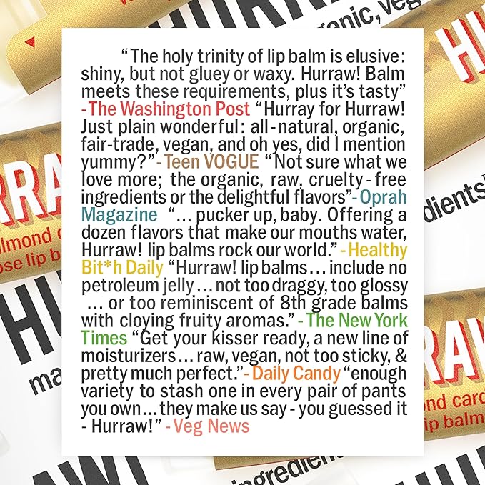 Hurraw! Almond, Cardamom, Rose (Vata) Lip Balm: Organic, Certified Vegan, Cruelty and Gluten Free. Non-GMO, 100% Natural Ingredients. Bee, Shea, Soy and Palm Free. Made in USA