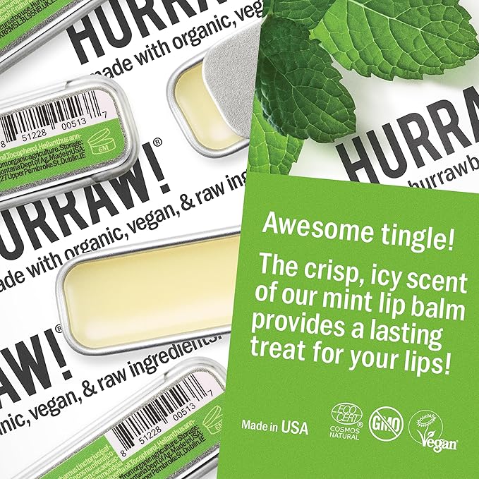 Hurraw! Coconut, Mint, Vanilla Lip Balm Slim Slider Tins, 3 Pack Bundle: Organic, Certified Vegan, Cruelty and Gluten Free. Non-GMO, All Natural Ingredients. Bee, Shea, Soy and Palm Free. Made in USA