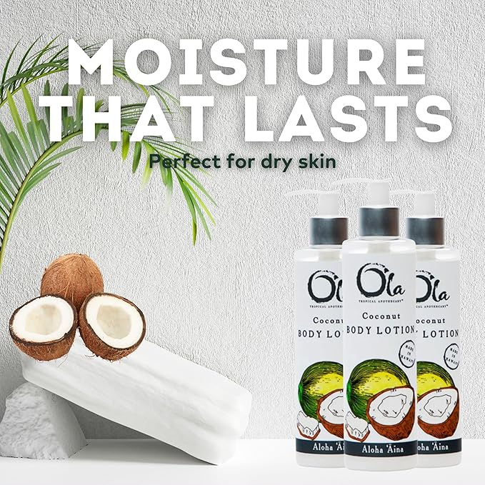 OLA TROPICAL APOTHECARY Coconut Body Lotion – Natural Hydrating Coconut Moisturizer with Tropical Oils & Plant Extracts – Paraben‑Free for Dry Skin – 8.45 fl oz