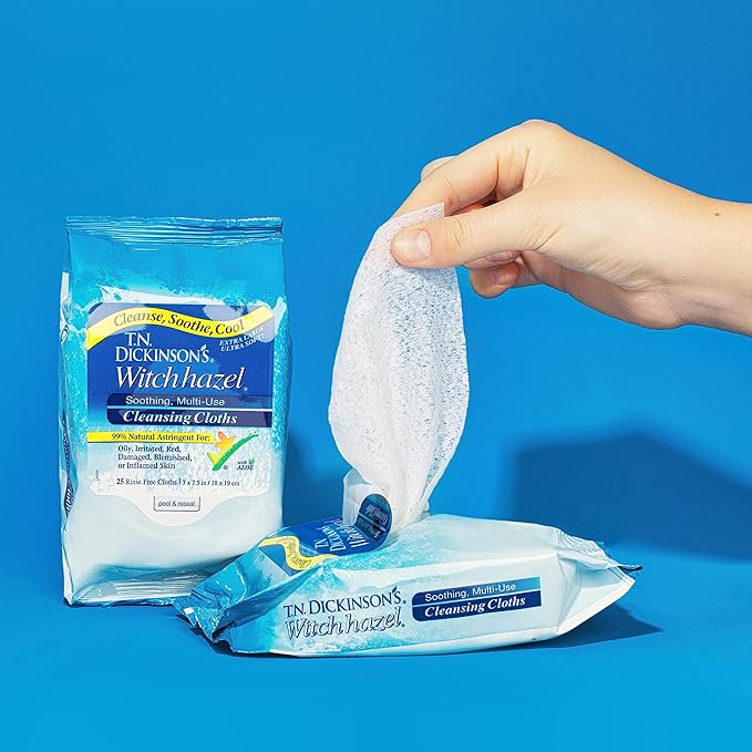 T.N. Dickinson's Witch Hazel 100% Natural Astringent 8 fl oz and Soothing Cleansing Cloths 25 Count