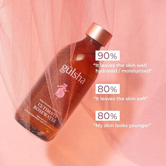 GULSHA ULTIMATE ROSEWATER, Natural Rosa Damascena Flower Water, Cleanses, Nourishes and Tones Skin, Restores Radiance to Your Skin, Free from Chemicals, 100% Natural Glow Rose Essence, 250ml/8.45fl oz
