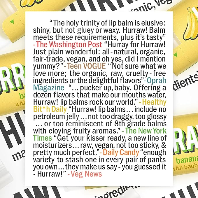 Hurraw! Banana Lip Balm, 2 Pack: Organic, Certified Vegan, Cruelty and Gluten Free. Non-GMO, 100% Natural Ingredients. Bee, Shea, Soy and Palm Free. Made in USA