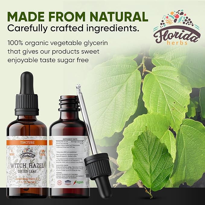 Witch Hazel Leaf Tincture, Witch Hazel Leaf Extract (Hamamelis Virginia) Herbal Supplement, Non-GMO in Cold-Pressed Organic Vegetable Glycerin 2 x 2 oz, 700 mg, 2 oz (60 ml)