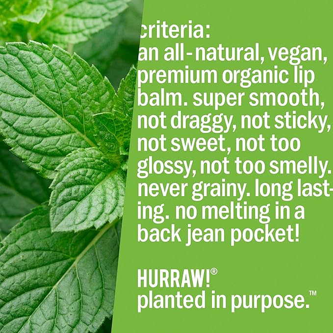 Hurraw! Mint Lip Balm, 2 Pack: Organic, Certified Vegan, Cruelty and Gluten Free. Non-GMO, 100% Natural Ingredients. Bee, Shea, Soy and Palm Free. Made in USA