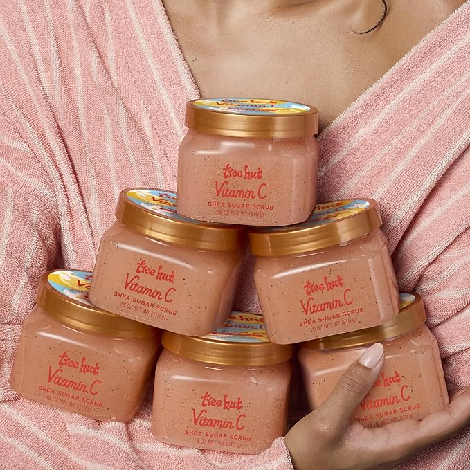 Tree Hut Vitamin C Shea Sugar Scrub, Exfoliating Body Scrub Removes Dead, Dry Skin for a Soft & Hydrated Feel, Nourishing Essential Body Care, 18 fl oz.