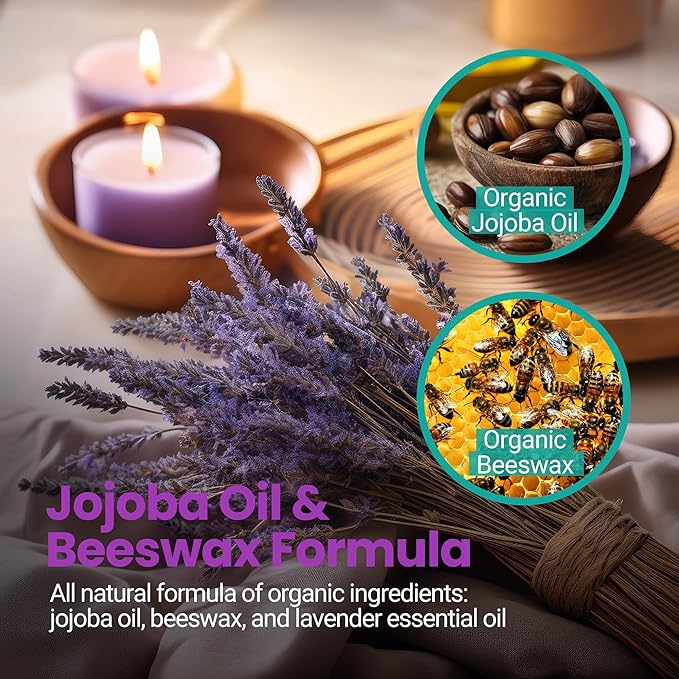 | USDA Organic Lavender Lip Balm – 70% Jojoba Oil with Beeswax – Natural Lavender Essential Oil – Softens, Conditions & Protects Dry Lips – 2-Pack (0.15 oz / 4.6 g Each)