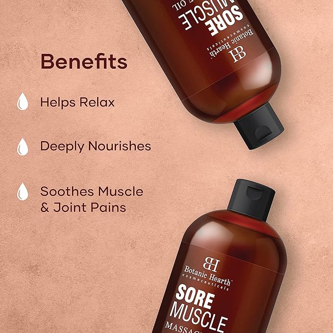 Botanic Hearth Soremuscle Massage Oil 8 Fl Oz (2 pack)| Refreshing, Relaxing Massage Oils for Muscle Relaxing & Joint Comfort | Made with Natural Oils | for All Skin Types, for Men & Women