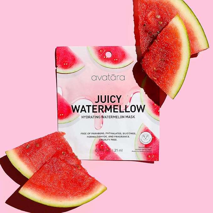 Avatara Juicy Watermellow Facial Mask 15 Sheets, Hydrating Mask, Sheet Masks, Watermelon Extract & Hyaluronic Acid, Face Mask Skincare Beauty Essential, Moisturize & Nourish Dry, Tired Skin, 15 Pack