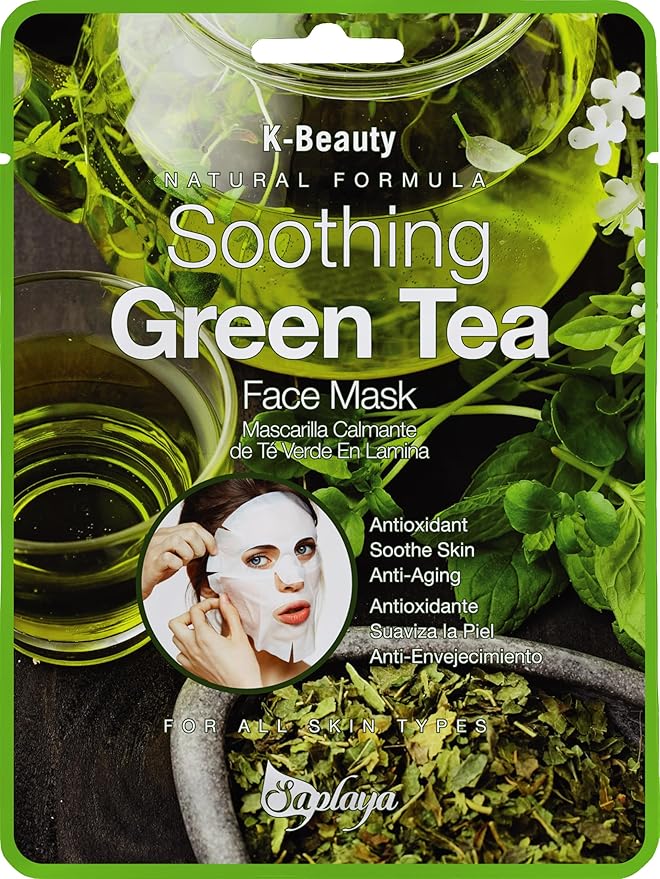 Saplaya Face Masks 12 Pack Scented Facemask Sheets Skin Care Mask Single Scent K-Beauty Natural Formula (Green Tea 12 Pack)