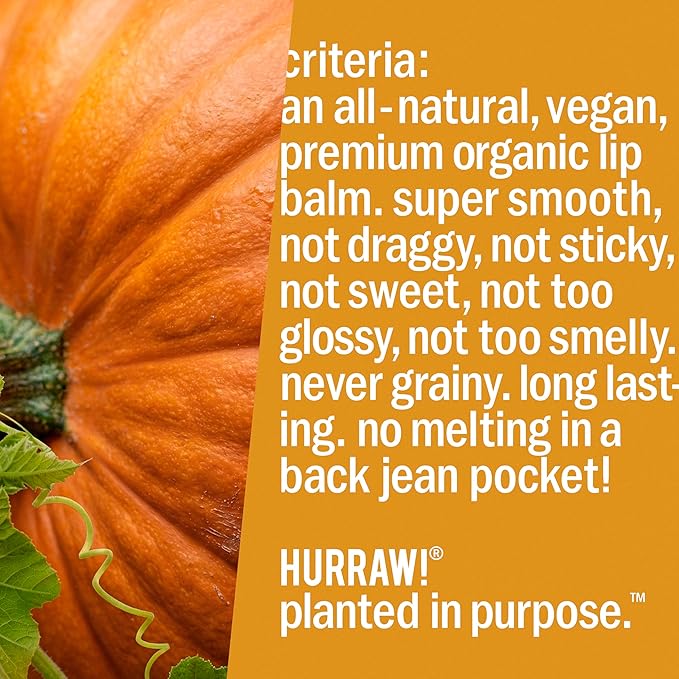 Hurraw! Pumpkin Spice Lip Balm: Organic, Certified Vegan, Cruelty and Gluten Free. Non-GMO, 100% Natural Ingredients. Bee, Shea, Soy and Palm Free. Made in USA