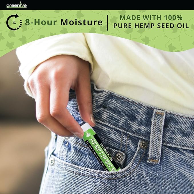 GreenIVe Hemp Lip Balm Vegan Hemp Seed Oil Omegas 3 6 Vitamin E L-Lysine Hydrating Handcrafted Natural Lip Care Chap Stick Moisturizing Balm for Dry Lips Cracked Lips Sensitive Lips (1)