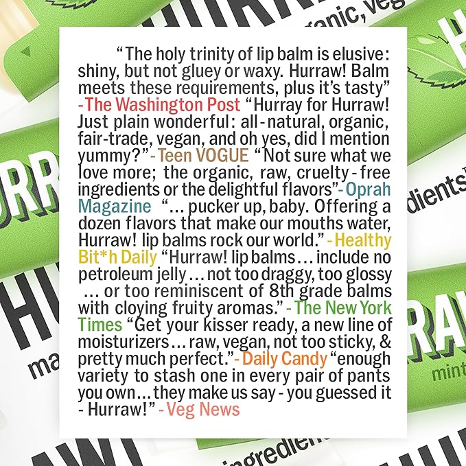 Hurraw! Mint Lip Balm, 3 Pack: Organic, Certified Vegan, Cruelty and Gluten Free. Non-GMO, 100% Natural Ingredients. Bee, Shea, Soy and Palm Free. Made in USA