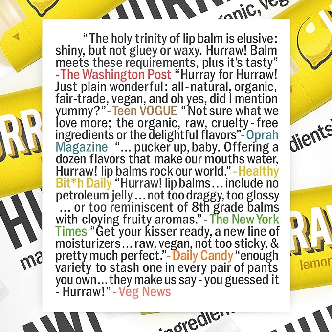 Hurraw! Lemon Lip Balm, 3 Pack: Organic, Certified Vegan, Cruelty and Gluten Free. Non-GMO, 100% Natural Ingredients. Bee, Shea, Soy and Palm Free. Made in USA