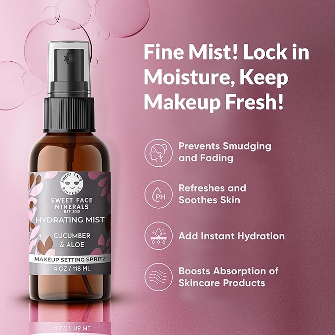 Sweet Face Minerals HYDRATING MIST Aloe & Cucumber (4 Ounce) Mineral Makeup Setting Mist Vegan Facial Moisturizer Spritz
