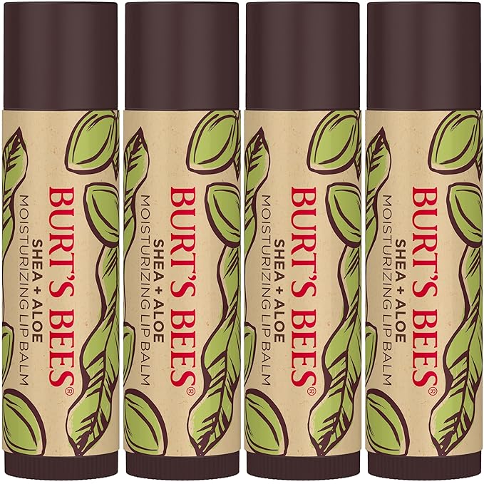 Burt's Bees Shea and Aloe Moisturizing Lip Balm, Lip Moisturizer With Responsibly Sourced Beeswax, Tint-Free, Natural Origin Conditioning Treatment, 4 Tubes, 0.15 oz.