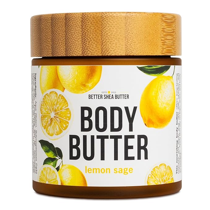 Better Shea Butter Lemon Sage Body Butter for Dry Skin with Raw Shea Butter & Jojoba Oil, Natural Moisturizing Body Cream, Naturally Scented with Essential Oils