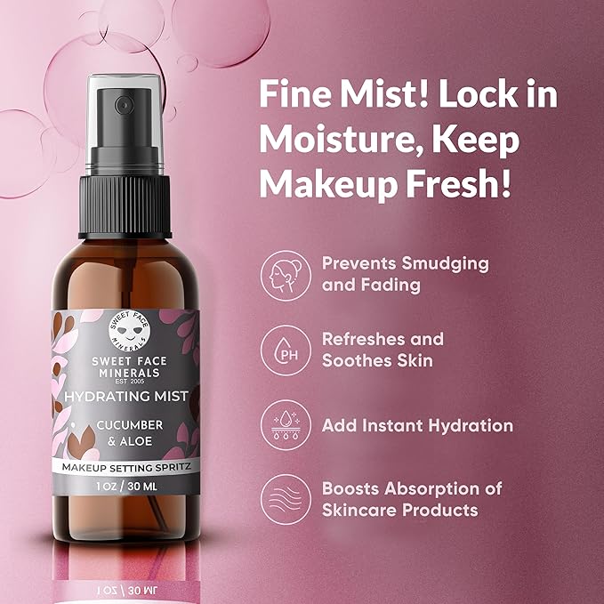 Sweet Face Minerals HYDRATING MIST Aloe & Cucumber (1 Ounce) Mineral Makeup Setting Mist Vegan Facial Moisturizer Spritz