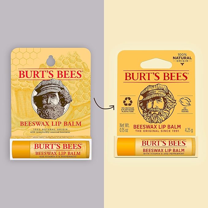 Burt's Bees 100% Natural Moisturizing Lip Balm, Original Beeswax with Vitamin E & Peppermint Oil, 0.15 Oz