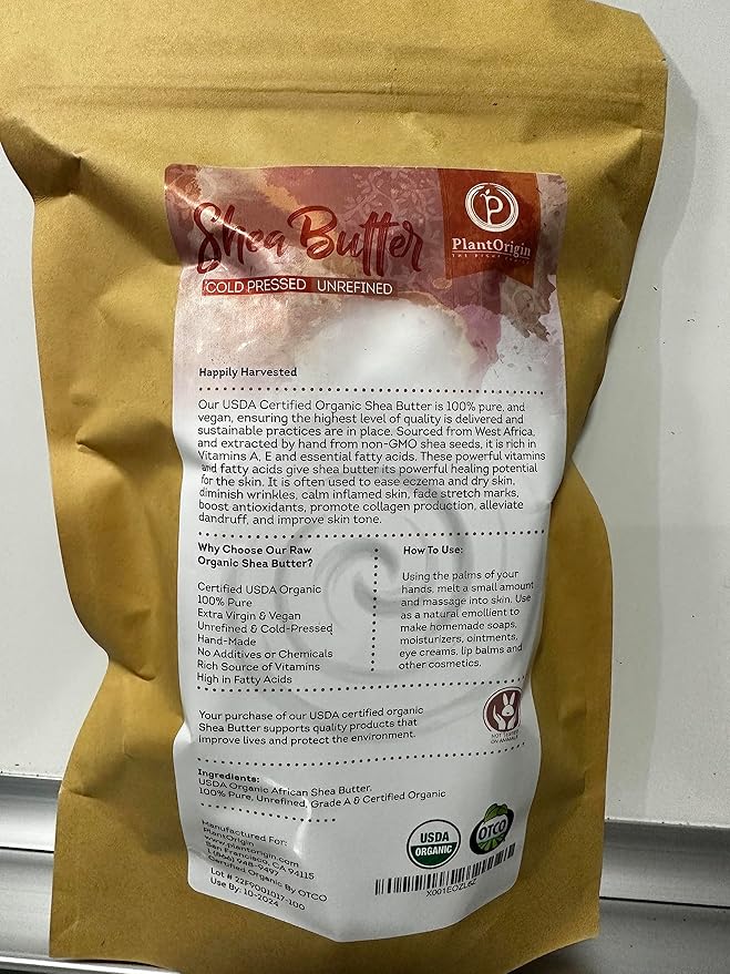 Shea Butter 1 lb | Raw USDA Certified Organic | African Unrefined | Great for Hair, Skin, and your DIY Projects | Soap Making Base, Lip Balm, Stretch Mark Cream.