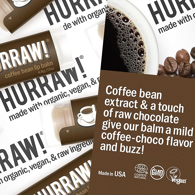 Hurraw! Chai Spice, Green Tea, Coffee Bean Lip Balms, 3 Pack Bundle: Organic, Certified Vegan, Cruelty and Gluten Free. Non-GMO, 100% Natural Ingredients. Bee, Shea, Soy and Palm Free. Made in USA