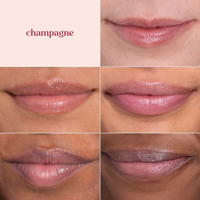 Burt's Bees Shimmer Lip Tint Set, Tinted Lip Balm Stick, Moisturizing for All Day Hydration with Natural Origin Glowy Pigmented Finish & Buildable Color, Champagne (8-Pack)