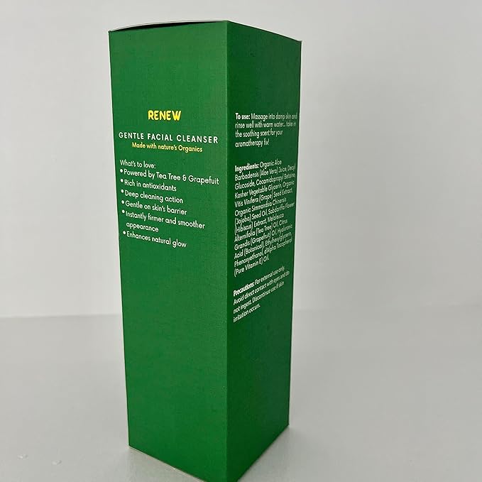 Renew Gentle Facial Cleanser with Botanical Hyaluronic Acid | Vegan, Organic | Deep Cleansing, Blemish-Fighting | For Sensitive and Combination Skin| Fragrance Free | 4 oz