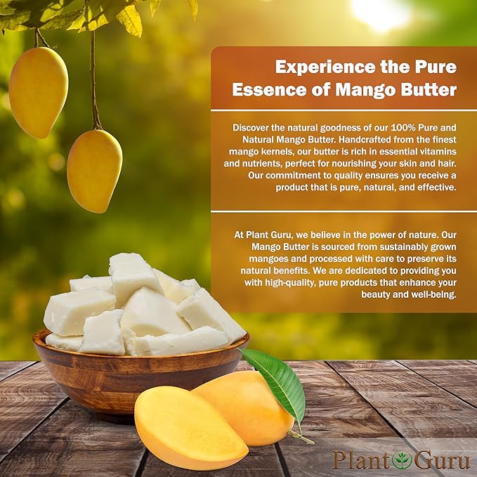 Plant Guru Raw Mango Butter 3 lbs. Bulk Jar - 100% Pure Natural Unrefined - Great for Skin, and Hair Growth. DIY Soap Making, Body Butters, Lotions and Creams.