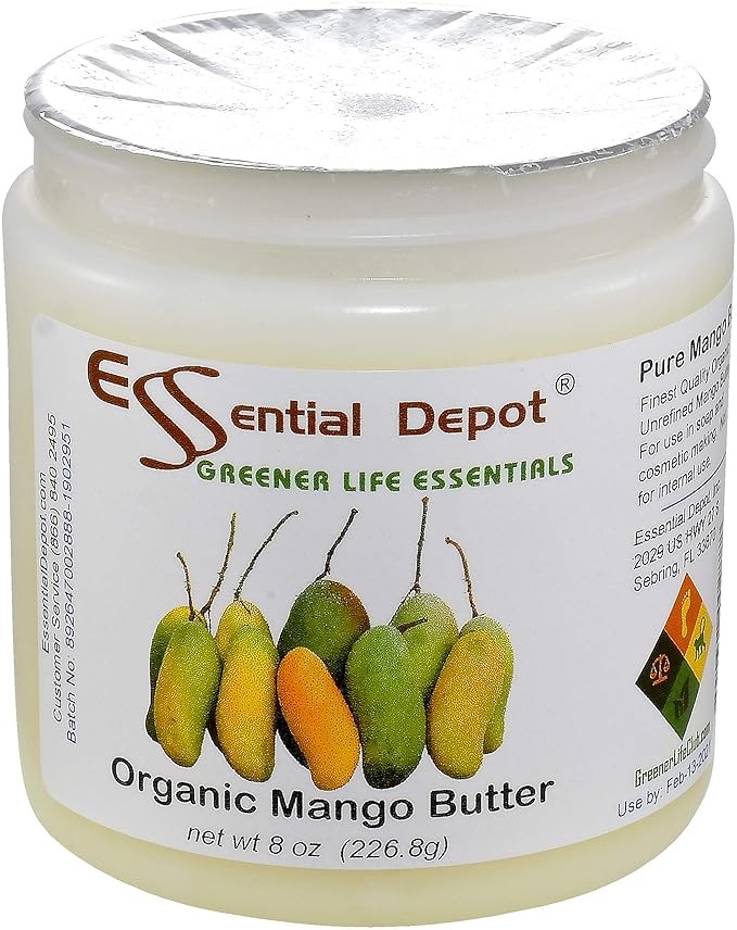 Essential Depot Mango Butter - 8 oz Net wt - No Additives - No Scent - Organic - Used in Creams, Lotion Bars and Sticks, Lip Balms, Body Butters and Many Other Skin Care Products