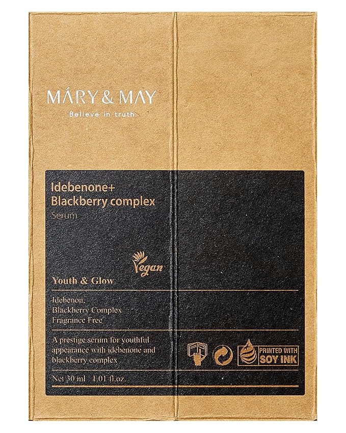 Mary&May Idebenone 1000ppm + Blackberry 20% Antioxidant Face Serum – Gentle Vitamin C Alternative for Fine Lines & Dullness, Fast-Absorbing, Non-Sticky, Fragrance-Free, EWG Verified, 1.01 fl oz