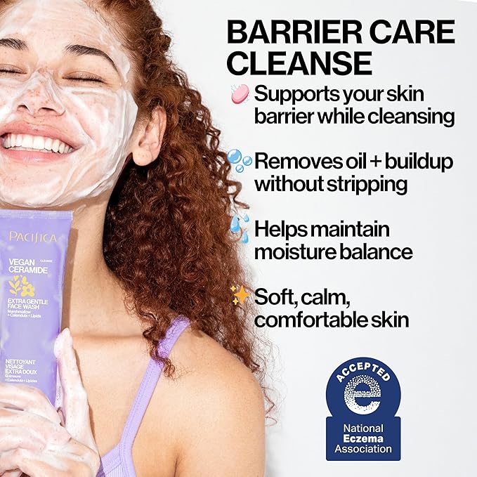 Pacifica Face Wash for Sensitive Skin Facial Cleanser Vegan Ceramide Barrier Repair Extra Gentle for Daily Fragrance Free for Sensitive Skin, Clean Beauty, Vegan & Cruelty-Free Dermatologist Tested