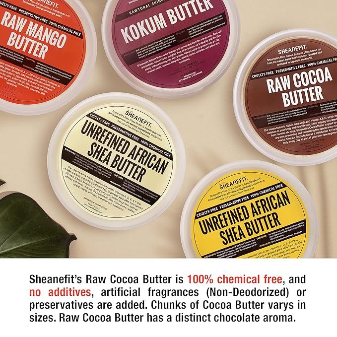 Sheanefit Raw Natural Chunk Cocoa Butter - Raw Moisturizing Body Butter, Great for Making DIY Body Cream, Soaps (8 Ounces)