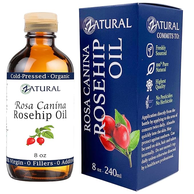 Zatural Rosehip Oil Rosa Canina - Natural Oil for Face, Nails, Hair and Skin - 100% Pure Cold Pressed (8 oz)