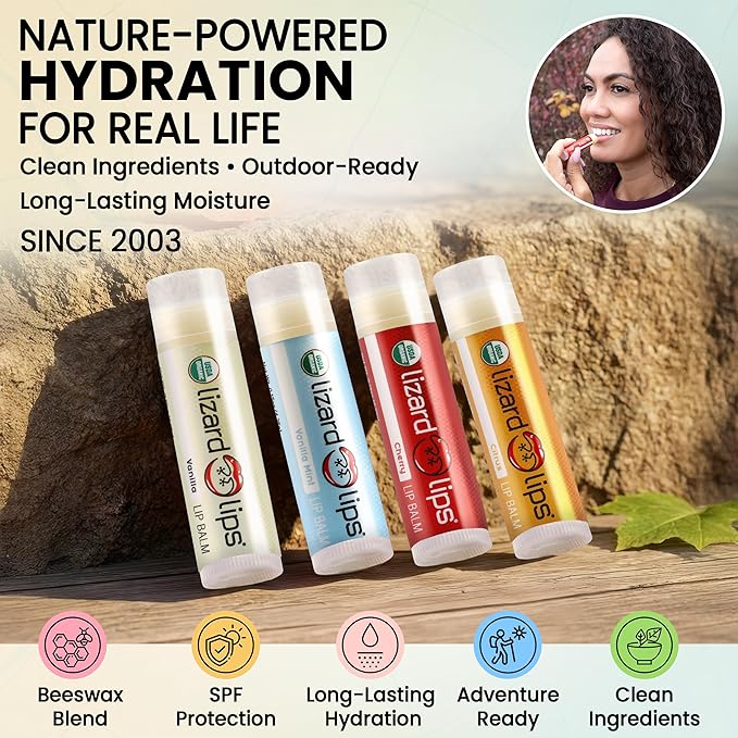 LizardLips Natural Lip Balm Citrus; USDA Certification Lip Moisturizer; Travel-Friendly Everyday Care; Fun Quirky Beach Vacation Essentials