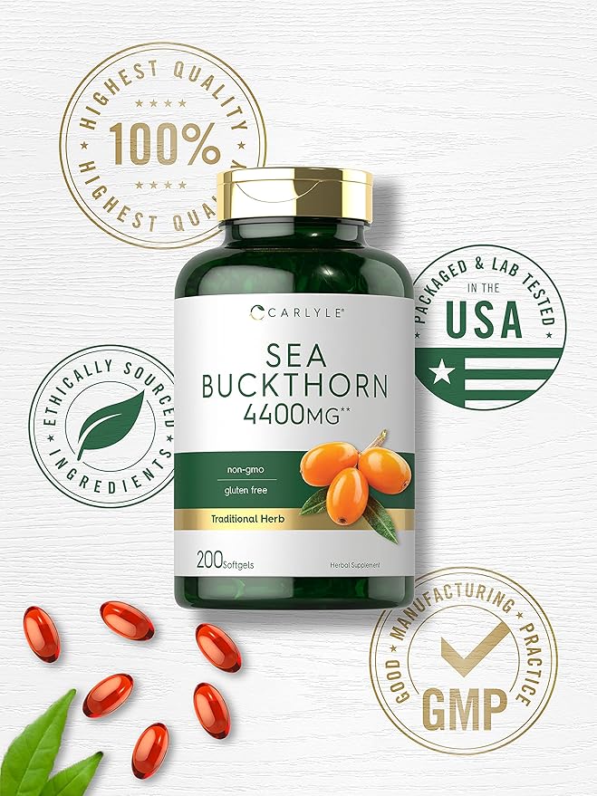 Carlyle Sea Buckthorn Oil Capsules | 200 Softgels | Non-GMO, Gluten Free | Sea Buckthorn Berry Oil Supplement
