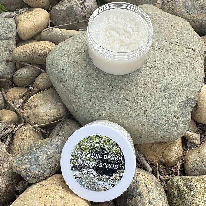 PJ’s Coconut & Almond Bliss Sugar Scrub – Tranquil Beach Scent, Gentle Exfoliating & Nourishing Body Polish, Cruelty-Free, Small Batch, 3.75 oz