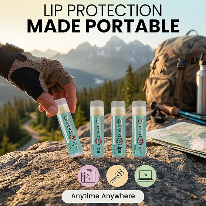 LizardLips Natural Lip Balm Eucalyptus Mint; USDA Certification Lip Moisturizer; Travel-Friendly Everyday Care; Fun Quirky Beach Vacation Essentials