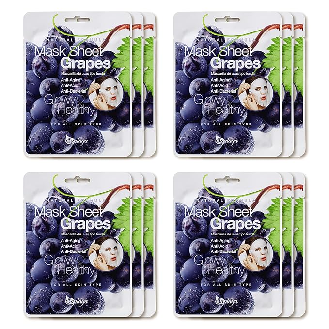 Saplaya Scented Facemask Sheets Skin Care Mask Single Scent K-Beauty Natural Formula (Grape 12 Pack)