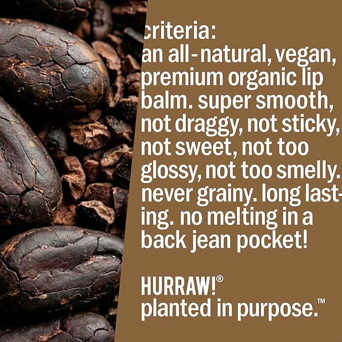 Hurraw! Chocolate Lip Balm, 3 Pack: Organic, Certified Vegan, Cruelty and Gluten Free. Non-GMO, 100% Natural Ingredients. Bee, Shea, Soy and Palm Free. Made in USA