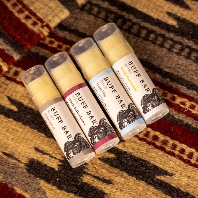 BUFF BAR Pure Bison Tallow Lip Balm, Frostbite, (4 pack) - Cool Peppermint, Moisturizing, Non-Habit Forming